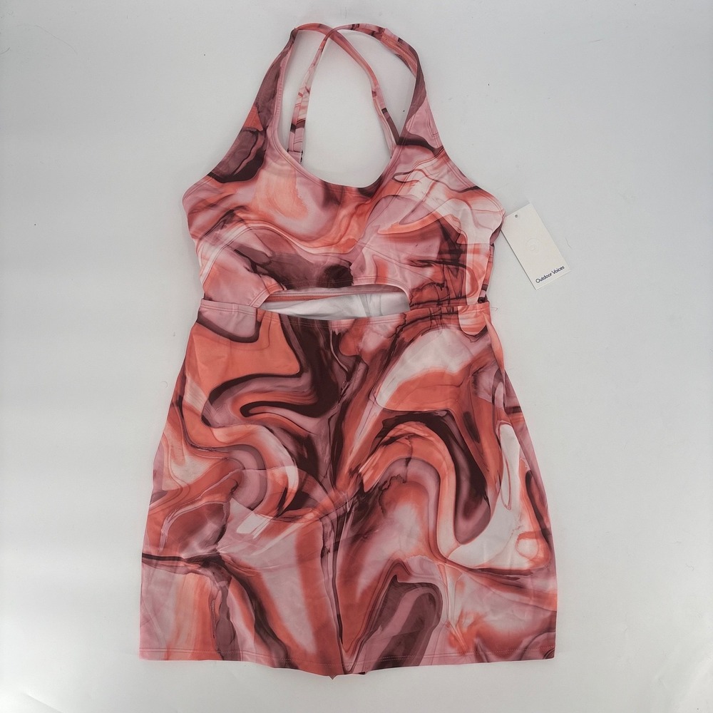 Outdoor Voices Womens Size Large Swim Dress Scooped Neck Pink Swimsuit New